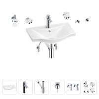 Раковина для ванной Wellsee Bisou 201007206 в наборе 9 в 1: раковина белого глянцевого цвета, смеситель, сифон, донный клапан, угловые вентили, аксессуары (цвет набора хром)