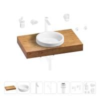 Раковина 40 см со столешницей 80 см Wellsee Doux 201009555 в наборе 10 в 1: столешница, раковина, высокий смеситель, сифон, донный клапан, кран-вентили, аксессуары (цвет матовый белый)