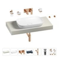 Раковина 60 см со столешницей 100 см Wellsee Croquis 201008024 в наборе 9 в 1: столешница, раковина, встраиваемый смеситель, сифон, выпуск, аксессуары (цвет набора розовое золото)