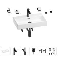 Раковина для ванной Wellsee Graceful Pro 201006712 в наборе 9 в 1: раковина белого глянцевого цвета, смеситель, сифон, донный клапан, угловые вентили, аксессуары (цвет набора матовый черный)