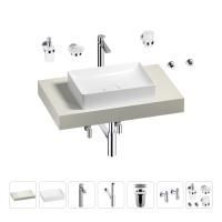 Раковина 50 см со столешницей 80 см Wellsee Pure BY Wellsee 201011071 в наборе 10 в 1: столешница, раковина, высокий смеситель, сифон, выпуск, кран-вентили, аксессуары (цвет хром)