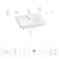 Раковина для ванной Wellsee FreeDom 201006915 в наборе 9 в 1: раковина белого глянцевого цвета, смеситель, сифон, донный клапан, угловые вентили, аксессуары (цвет набора матовый белый)