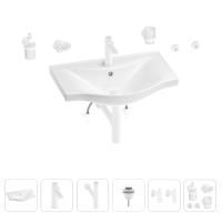 Раковина для ванной Wellsee Bisou 201007330 в наборе 9 в 1: раковина белого глянцевого цвета, смеситель, сифон, донный клапан, угловые вентили, аксессуары (цвет набора матовый белый)