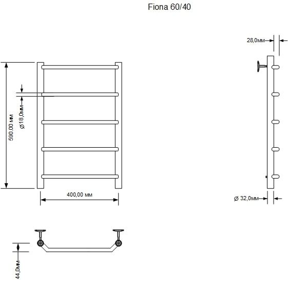 Полотенцесушитель водяной Aquanet Fiona 600x400, хром