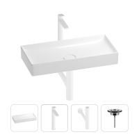 Раковина для ванной Wellsee Pure BY Wellsee 201002745 в наборе 4 в 1: раковина белого глянцевого цвета, высокий смеситель, сифон, выпуск (цвет набора матовый белый)