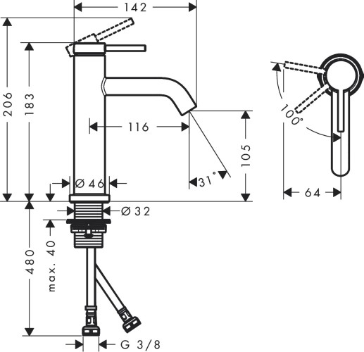 Смеситель для раковины Hansgrohe Tecturis S CoolStart EcoSmart 73312670 матовый черный 73312670