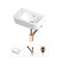 Комплект 3 в 1 Lavinia Boho One 21520723: подвесная фарфоровая раковина для туалета 37 см (отверстие под смеситель слева), металлический сифон, донный клапан