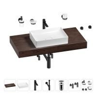 Раковина 50 см со столешницей 100 см Wellsee Pure BY Wellsee 201011257 в наборе 10 в 1: столешница, раковина, высокий смеситель, сифон, выпуск, кран-вентили, аксессуары (цвет матовый черный)