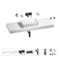 Раковина 50 см со столешницей 140 см Wellsee Pure BY Wellsee 201011527 в наборе 9 в 1: столешница, раковина, встраиваемый смеситель, сифон, выпуск, аксессуары (цвет набора матовый черный)