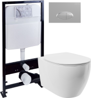 Комплект Унитаз подвесной STWORKI Муле HDC510NWH с микролифтом, безободковый + Инсталляция EWRIKA ProLT 0026-2020 + Кнопка 0050 хром матовый