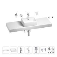 Раковина 43 см со столешницей 140 см Wellsee Graceful Pro 201012376 в наборе 10 в 1: столешница, раковина, смеситель, сифон, донный клапан, угловые вентили, аксессуары (цвет хром)