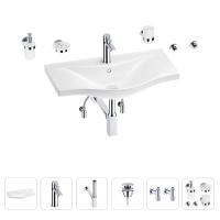 Раковина для ванной Wellsee Bisou 201007416 в наборе 9 в 1: раковина белого глянцевого цвета, смеситель, сифон, донный клапан, угловые вентили, аксессуары (цвет набора хром)
