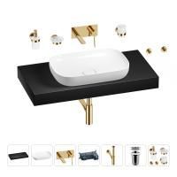Раковина 60 см со столешницей 100 см Wellsee Croquis 201008128 в наборе 9 в 1: столешница, раковина, встраиваемый смеситель, сифон, выпуск, аксессуары (цвет набора золото)