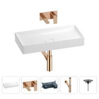 Раковина для ванной Wellsee Pure BY Wellsee 201002774 в наборе 4 в 1: раковина белого глянцевого цвета, встраиваемый смеситель, сифон, выпуск (цвет набора розовое золото)