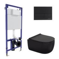 Комплект BERGES: инсталляция NOVUM, кнопка L5, унитаз EGO Black  Rimless, сидение дюропласт Toma Black Slim SO