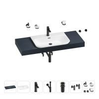 Раковина 65 см со столешницей 120 см Wellsee Eclatant 2.0 201013307 в наборе 10 в 1: столешница, раковина, смеситель, сифон, донный клапан, угловые вентили, аксессуары (цвет матовый черный)