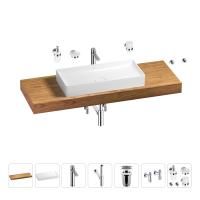 Раковина 75 см со столешницей 140 см Wellsee Pure BY Wellsee 201011836 в наборе 10 в 1: столешница, раковина, высокий смеситель, сифон, выпуск, кран-вентили, аксессуары (цвет хром)