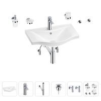 Раковина для ванной Wellsee Bisou 201007286 в наборе 9 в 1: раковина белого глянцевого цвета, смеситель, сифон, донный клапан, угловые вентили, аксессуары (цвет набора хром)