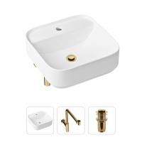 Комплект 3 в 1 Lavinia Boho Bathroom Sink 21520319: накладная фарфоровая раковина 42 см, металлический сифон, донный клапан