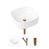 Комплект 3 в 1 Lavinia Boho Bathroom Sink 21520245: накладная фарфоровая раковина 40 см, металлический сифон, донный клапан