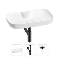 Раковина для ванной Wellsee Croquis 2.0 201001067 в наборе 3 в 1: овальная раковина белого глянцевого цвета, сифон, выпуск в цвете матовый черный