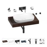 Раковина 60 см со столешницей 80 см Wellsee Croquis 201007967 в наборе 9 в 1: столешница, раковина, встраиваемый смеситель, сифон, выпуск, аксессуары (цвет набора матовый черный)