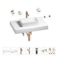 Раковина 42 см со столешницей 80 см Wellsee Pure BY Wellsee 201010774 в наборе 10 в 1: столешница, раковина, высокий смеситель, сифон, выпуск, кран-вентили, аксессуары (цвет розовое золото)