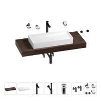 Раковина 75 см со столешницей 120 см Wellsee Pure BY Wellsee 201011732 в наборе 10 в 1: столешница, раковина, высокий смеситель, сифон, выпуск, кран-вентили, аксессуары (цвет матовый черный)