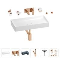 Раковина для ванной Wellsee Pure BY Wellsee 201006484 в наборе 8 в 1: раковина белого глянцевого цвета, встраиваемый смеситель, сифон, выпуск, аксессуары (цвет набора розовое золото)