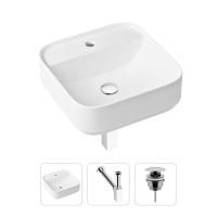Комплект 3 в 1 Lavinia Boho Bathroom Sink 21520286: накладная фарфоровая раковина 42 см, металлический сифон, донный клапан