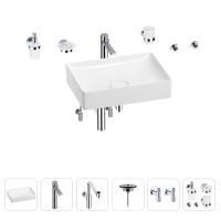 Раковина для ванной Wellsee Pure BY Wellsee 201006436 в наборе 9 в 1: раковина белого глянцевого цвета, высокий смеситель, сифон, выпуск, угловые вентили, аксессуары (цвет хром)