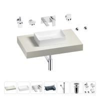 Раковина 42 см со столешницей 80 см Wellsee Pure BY Wellsee 201010716 в наборе 9 в 1: столешница, раковина, встраиваемый смеситель, сифон, выпуск, аксессуары (цвет набора хром)