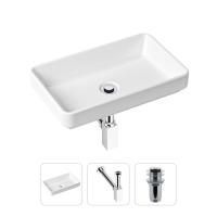 Комплект 3 в 1 Lavinia Boho Bathroom Sink 21520123: накладная фарфоровая раковина 55 см, металлический сифон, донный клапан
