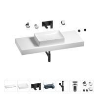 Раковина 50 см со столешницей 120 см Wellsee Pure BY Wellsee 201011402 в наборе 9 в 1: столешница, раковина, встраиваемый смеситель, сифон, выпуск, аксессуары (цвет набора матовый черный)