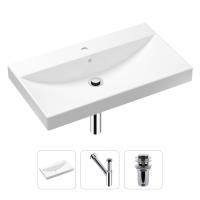 Комплект 3 в 1 Lavinia Boho Bathroom Sink 21520630: врезная фарфоровая раковина 80 см, металлический сифон, донный клапан