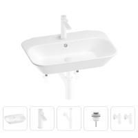 Раковина для ванной Wellsee Eclatant 201005415 в наборе 5 в 1: раковина белого глянцевого цвета, смеситель, сифон, донный клапан, угловые вентили (цвет набора матовый белый)