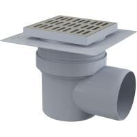 Сливной трап Alcaplast 150х150/110 подводка - боковая решетка - нерж.сталь воротник - 2-х уровневая APV12