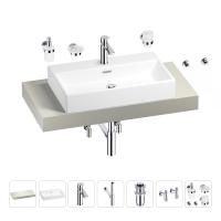 Раковина 70 см со столешницей 100 см Wellsee Graceful Pro 201012631 в наборе 10 в 1: столешница, раковина, смеситель, сифон, донный клапан, угловые вентили, аксессуары (цвет хром)
