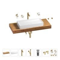 Раковина 75 см со столешницей 120 см Wellsee Pure BY Wellsee 201011713 в наборе 10 в 1: столешница, раковина, высокий смеситель, сифон, выпуск, кран-вентили, аксессуары (цвет золото)