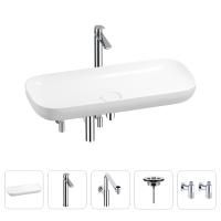 Раковина для ванной Wellsee Croquis 201004041 в наборе 5 в 1: раковина белого глянцевого цвета, высокий смеситель, сифон, выпуск, угловые вентили (цвет набора хром)