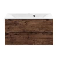 Тумба Vincea Mia 900 подвесная, 2 выкатных ящика soft close, R.Wood с умывальником VCB-3M900W из искусственного камня, цвет белый