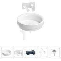 Раковина для ванной Wellsee Doux 201002370 в наборе 4 в 1: раковина белого глянцевого цвета, встраиваемый смеситель, сифон, донный клапан (цвет набора матовый белый)