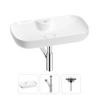 Раковина для ванной Wellsee Croquis 2.0 201001066 в наборе 3 в 1: овальная раковина белого глянцевого цвета, сифон, выпуск в цвете хром