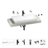 Раковина 90 см со столешницей 120 см Wellsee Bromance 201013652 в наборе 10 в 1: столешница, раковина, смеситель, сифон, выпуск, угловые вентили, аксессуары (цвет матовый черный)