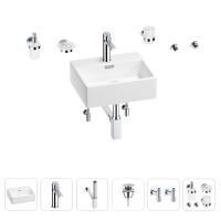 Раковина для ванной Wellsee Graceful Pro 201006616 в наборе 9 в 1: раковина белого глянцевого цвета, смеситель, сифон, донный клапан, угловые вентили, аксессуары (цвет набора хром)