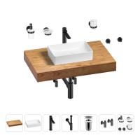 Раковина 42 см со столешницей 80 см Wellsee Pure BY Wellsee 201010742 в наборе 10 в 1: столешница, раковина, высокий смеситель, сифон, выпуск, кран-вентили, аксессуары (цвет матовый черный)