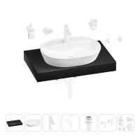 Раковина 60 см со столешницей 80 см Wellsee Calin 201007710 в наборе 10 в 1: столешница, раковина, смеситель, сифон, донный клапан, угловые вентили, аксессуары (цвет матовый белый)