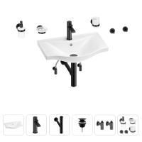 Раковина для ванной Wellsee Bisou 201007227 в наборе 9 в 1: раковина белого глянцевого цвета, смеситель, сифон, донный клапан, угловые вентили, аксессуары (цвет набора матовый черный)