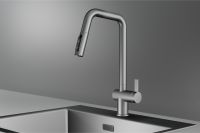 Смеситель для кухни Granula Kitchen Space 7273 сталь матовая, подключение к фильтру, выдвижной излив, с душем