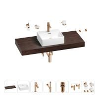 Раковина 43 см со столешницей 120 см Wellsee Graceful Pro 201012309 в наборе 10 в 1: столешница, раковина, смеситель, сифон, донный клапан, угловые вентили, аксессуары (цвет розовое золото)